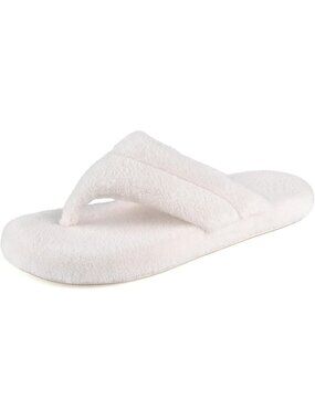 Women's White Flip Flops Spa Thong Open Toe Memory Foam Lining House Slippers